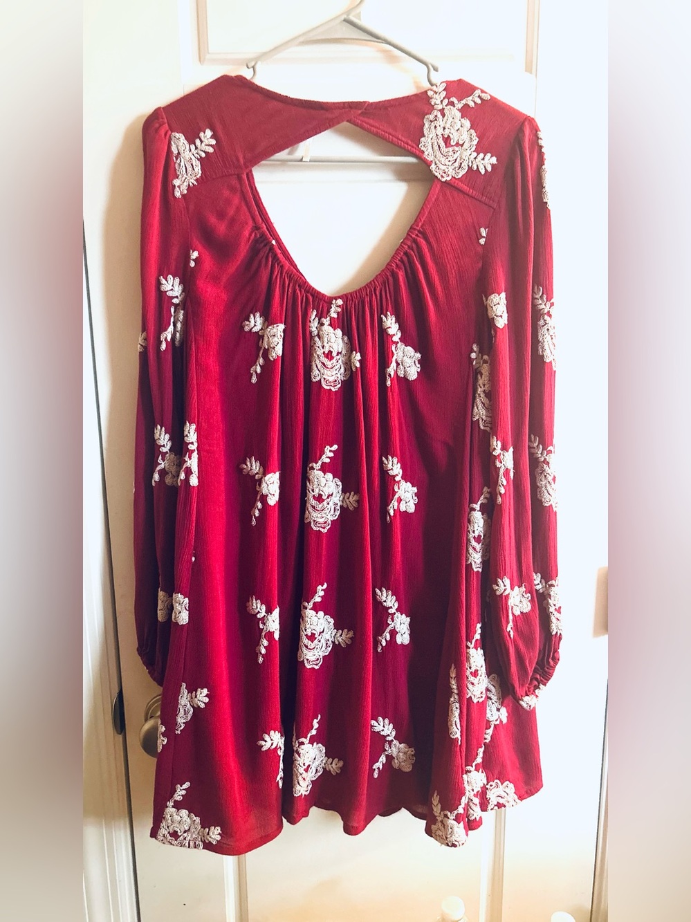 Free People Emma Floral Embroidered Mini Dress Small Burgundy - Lined